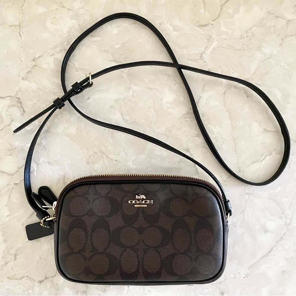 Coach Sadie Crossbody Purse Signature Brown Canvas NWOT